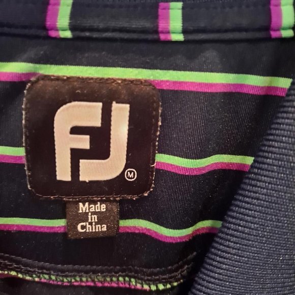 FOOT Joy Blue, Pink and Green Striped Polo Size Medium - Picture 3 of 5